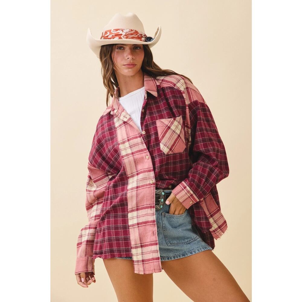 NEW Pink Kambrie Plaid Flannel Shirt SMALL - Picture 4 of 10